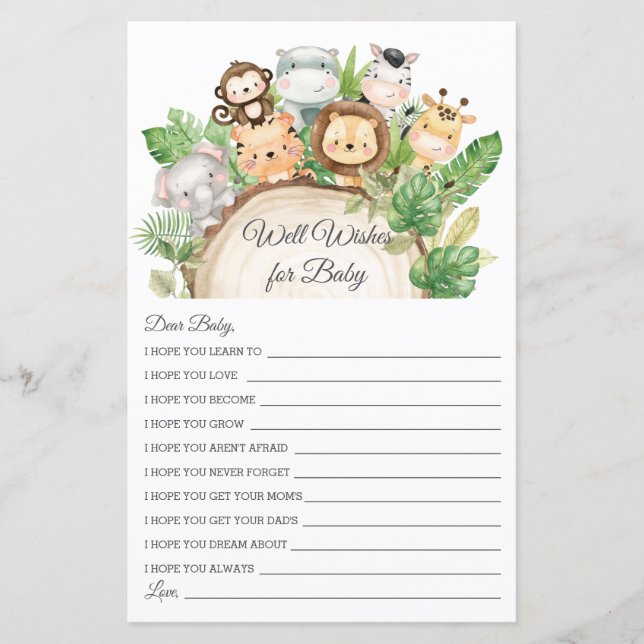 Lámina Jungle Greenery Well Wings for Baby Shower Card (Anverso)