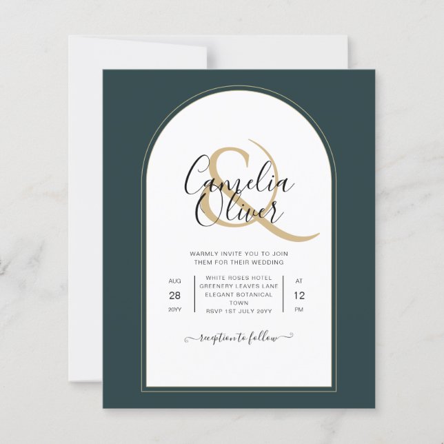 Lámina Juniper Green Gold Modern Wedding INVITE QR Code (Anverso)