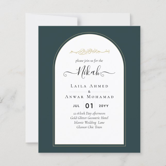Lámina Juniper Green Gold Modern Wedding INVITE QR Code (Anverso)