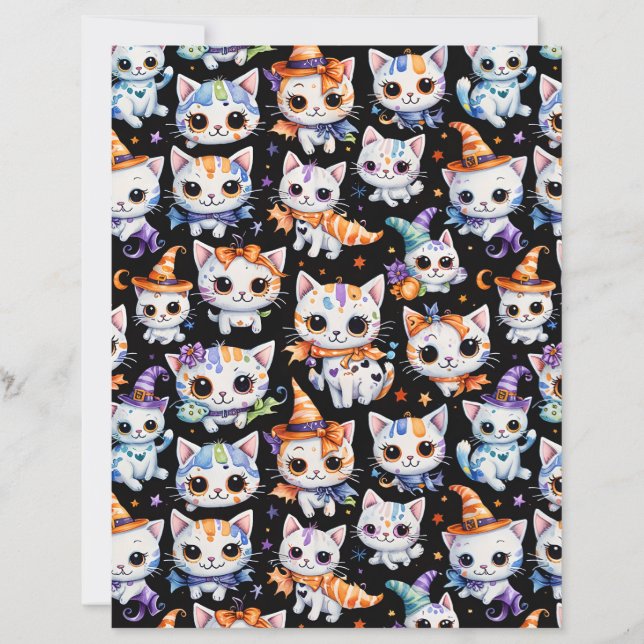 Lámina Kawaii Halloween Witch Kitten Scrapbook Paper (Anverso)