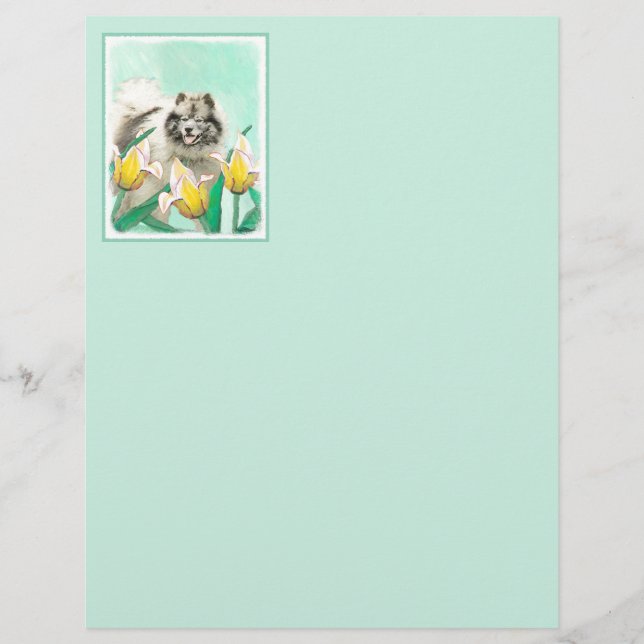 Lámina Keeshond en tulipanes pintando arte original del p (Anverso)