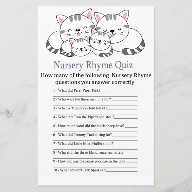 Lámina Kittens Nursery Rhyme Prueba de bebé juego de duch (Anverso)