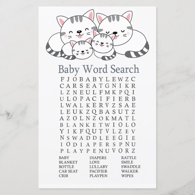 Lámina Kitts Baby Shower Word Search Game (Anverso)