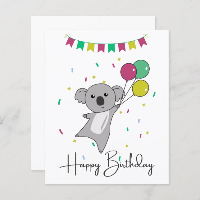 Lámina Koala Quiere Un Feliz Cumpleaños Para Ti Koalas (Anverso / Reverso)