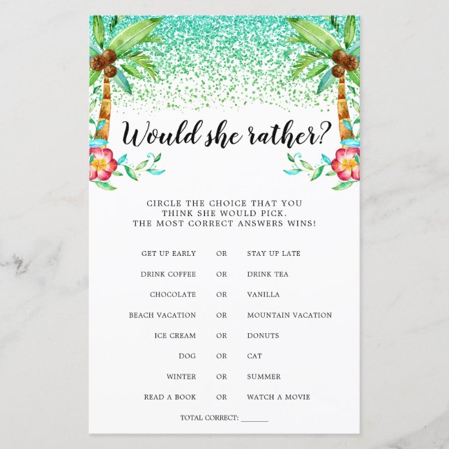 Lámina La acuarela tropical Luau preferiría jugar (Anverso)