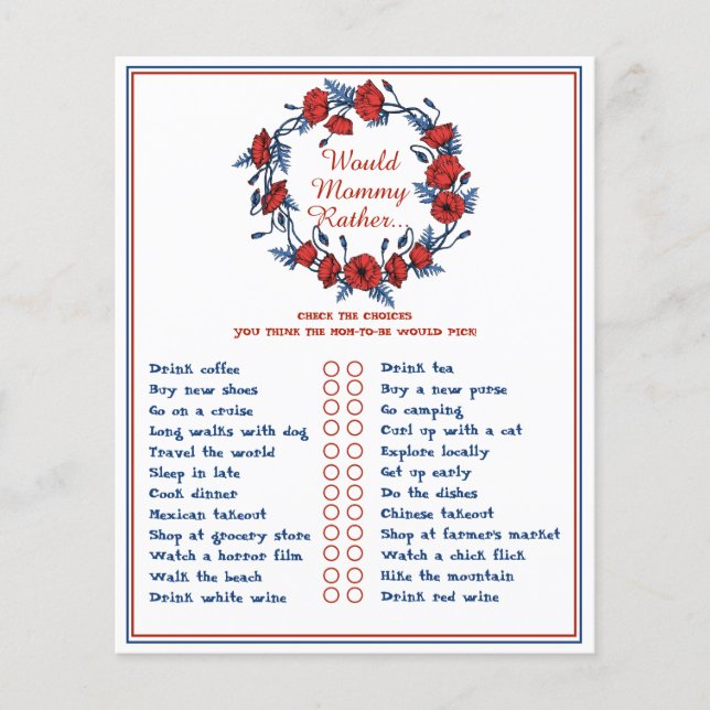 Lámina La amapola de Baby Shower con una flor de amapola (Anverso)