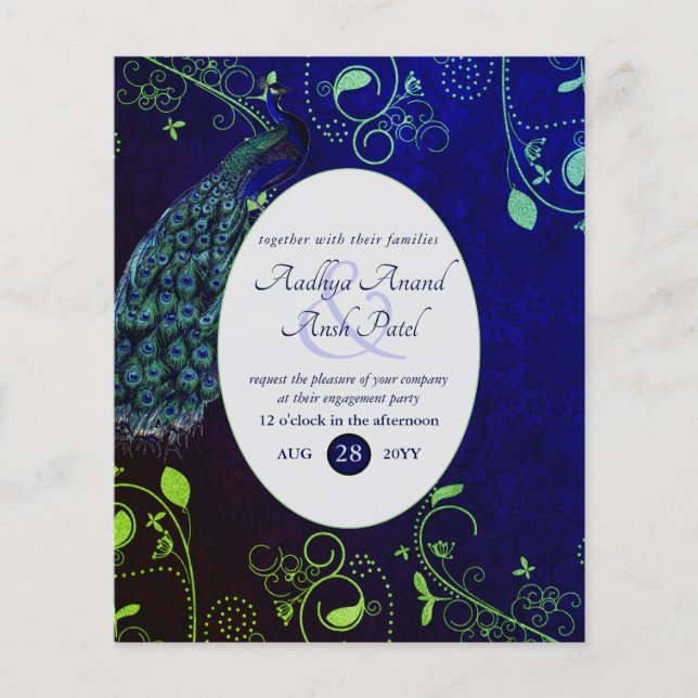 Lámina La boda islámica azul del pavo real LeahG invita (Anverso)