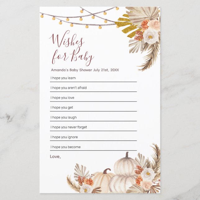 Lámina La Calabaza de Grass Boho Pampas quiere bebé (Anverso)