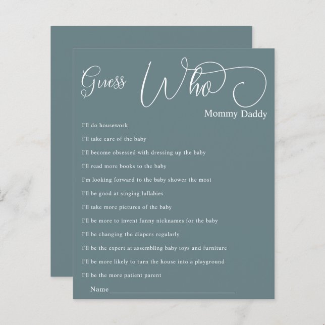 Lámina La caligrafía mínima moderna de Baby Shower adivin (Anverso / Reverso)