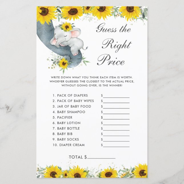 Lámina La ducha de elefantes de girasol adivina el precio (Anverso)