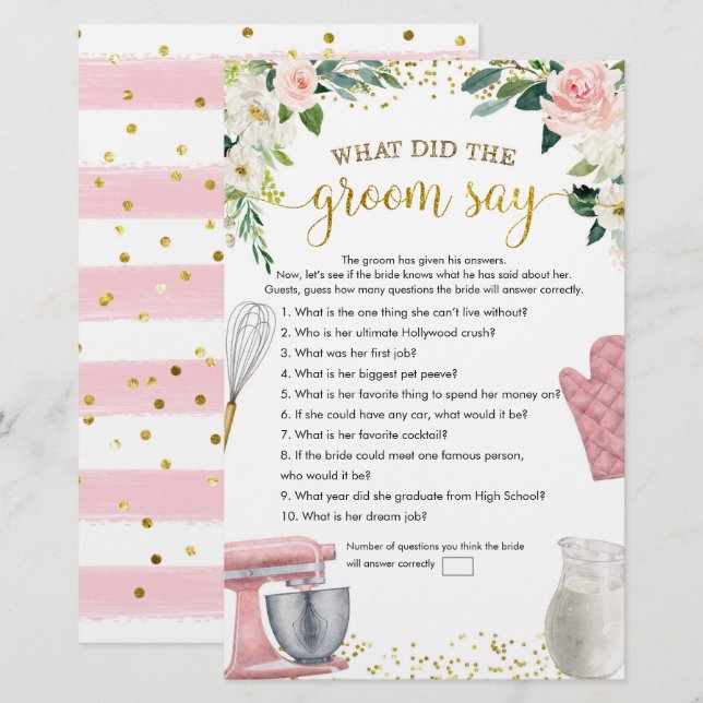 Lámina La ducha de la novia lo que Groom dice juegos (Anverso / Reverso)