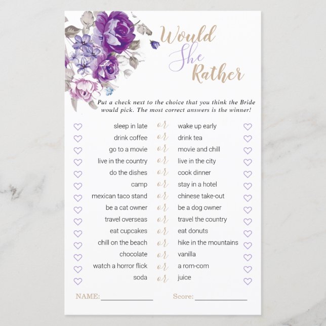 Lámina La Ducha Morada Floral De Novias Prefiere Jugar (Anverso)