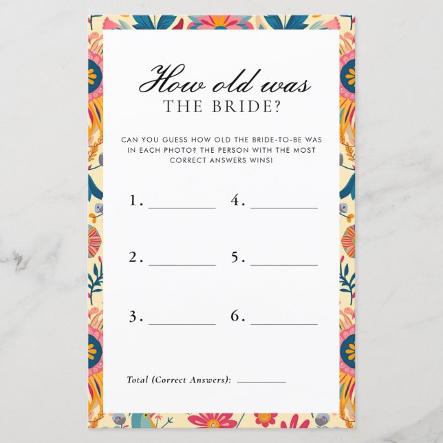 Lámina La edad de la novia mexicana juego de ducha de nov (Anverso)
