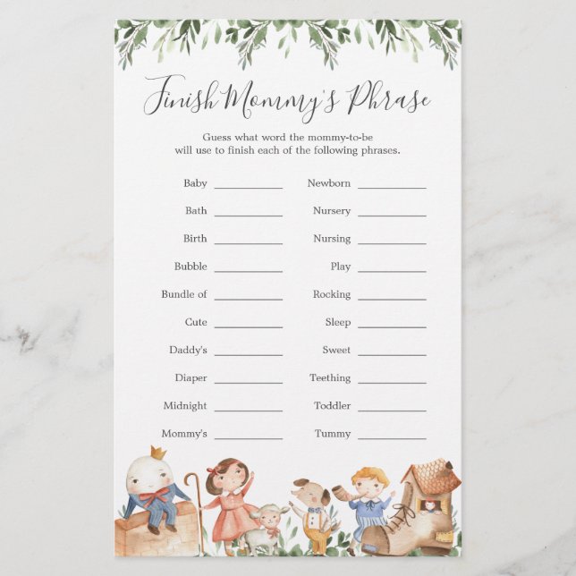 Lámina La enfermera rima Baby Shower termina la frase de  (Anverso)