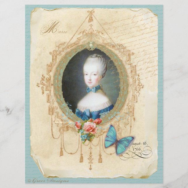 Lámina La joven reina Marie Antoinette en la imprenta de  (Anverso)