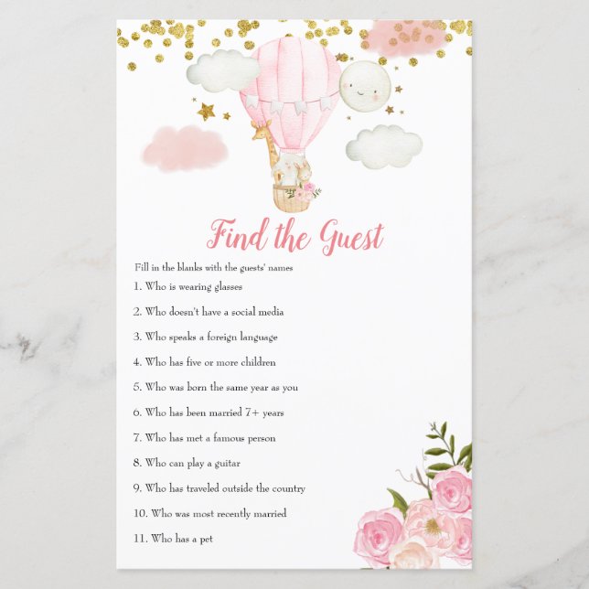 Lámina La jungla de globos aerostáticos rosados Encuentra (Anverso)