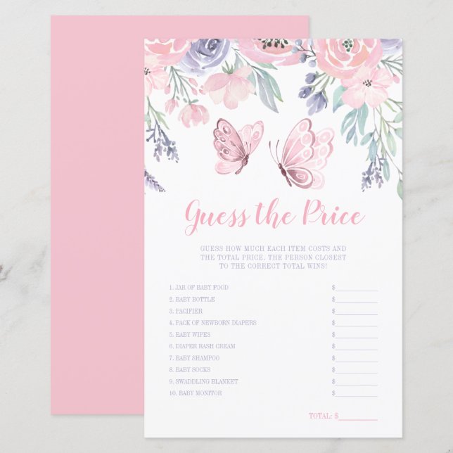 Lámina La mariposa morada rosada de flores adivina el jue (Anverso / Reverso)