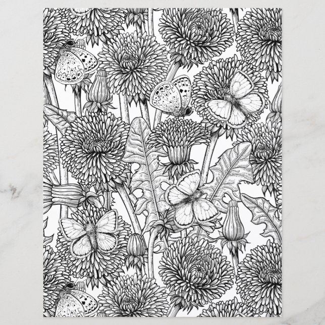 Lámina La pradera de Dandelion en blanco y negro (Anverso)