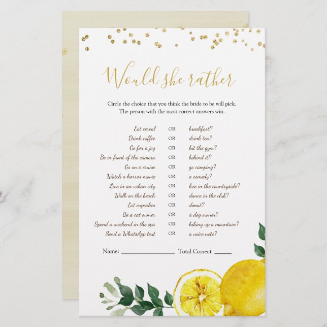 Lámina La presión principal del limón preferiría (Anverso / Reverso)