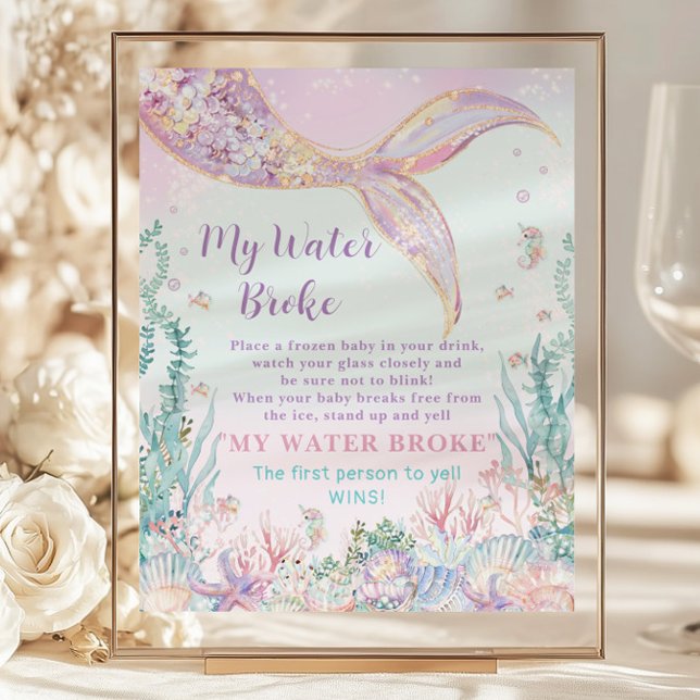 Lámina La sirena de presupuesto Baby Shower Mi juego de d (whimsical-ethereal-rainbow-under-the-sea-mermaid-tail-budget-cheap-my-water-broke-funny-game)