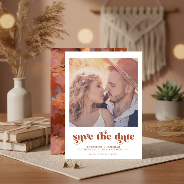 Lámina La tipografía moderna de presupuesto Foto de Boho  (Budget Modern Typography Boho Photo Save the Date Announcement)