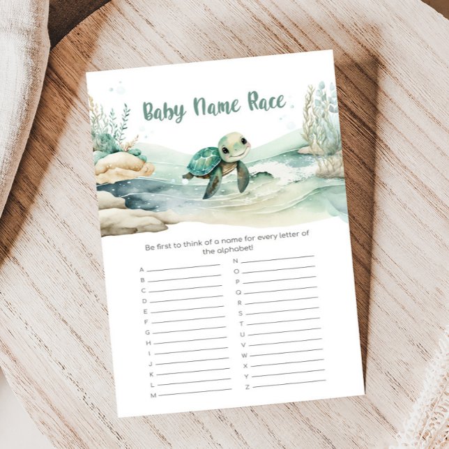 Lámina La tortuga marina Baby Shower nombre bebé juego de (Sea Turtle Baby Shower Game)