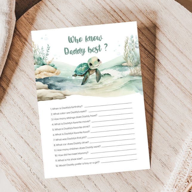Lámina La tortuga marina Baby Shower que conoce a papi me (Sea Turtle Baby Shower Game)