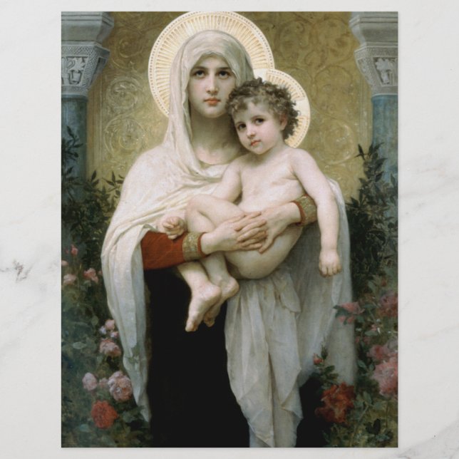 Lámina La Virgen de los Rosas de Bouguereau (1903) (Anverso)