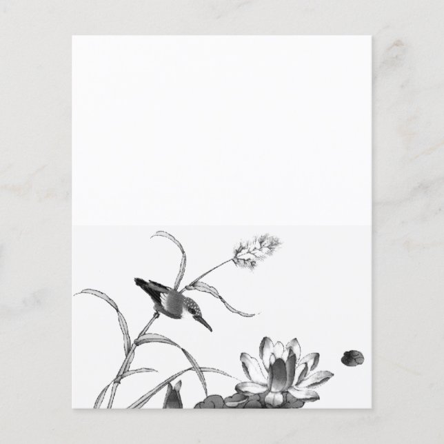 Lámina Láminas de lápiz y tinta de yeso Lotus y pájaro (Anverso)