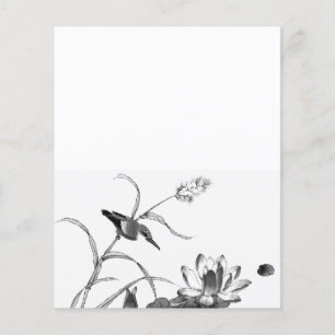 Lámina Láminas de lápiz y tinta de yeso Lotus y pájaro