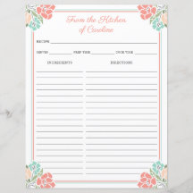 Láminas de Recetas de Carpeta de Cocina Floral Cor