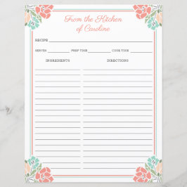Lámina Láminas de Recetas de Carpeta de Cocina Floral Cor