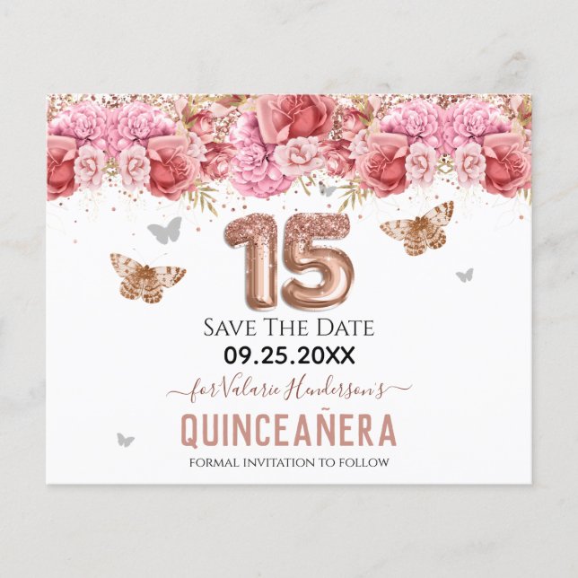 Lámina Las mariposas florales rosa Quinceañera salva la f (Anverso)