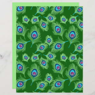 Lámina Las plumas de limón y pavo real azul en el verde e