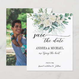 Lámina Las rosas blancas del eucalipto verde ahorran la f