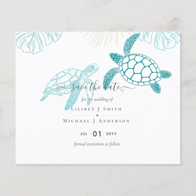 Lámina Las tortugas marinas Boda arte de línea moderna (Anverso)