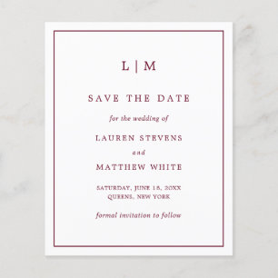 Lámina Lauren Burgundy Budget Wedding Save the Date