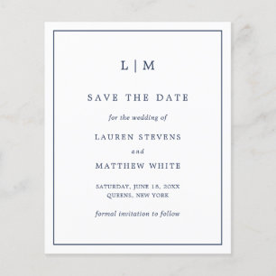 Lámina Lauren Navy Blue Budget Wedding Salva la fecha