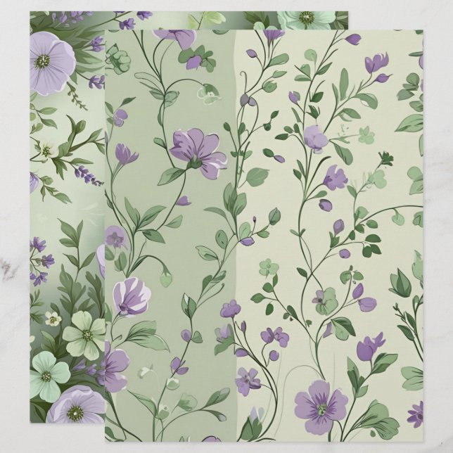 Lámina Lavanda y diseño floral verde (Anverso / Reverso)