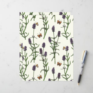 Lámina Lavanda y mariposas en blanco roto