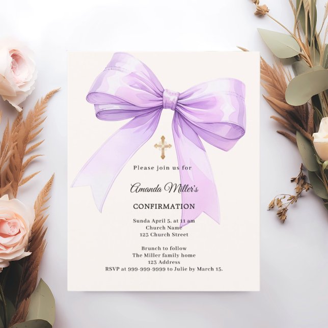 Lámina Lavender bow cream girl Confirmation invitation (Subido por el creador)