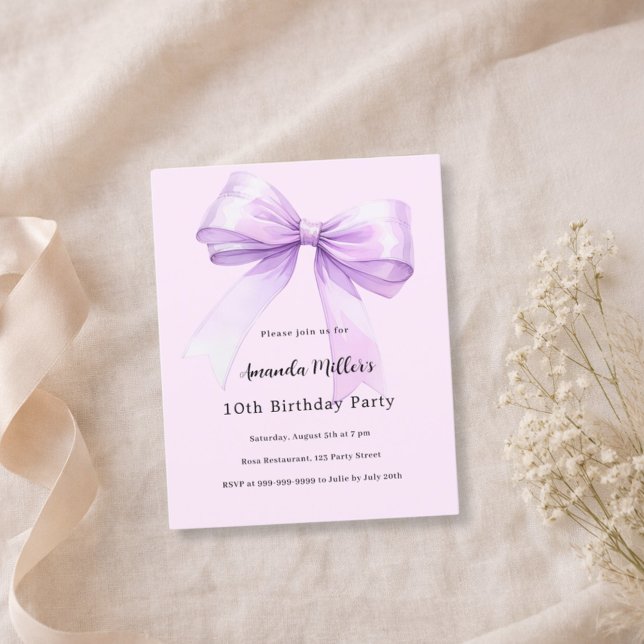 Lámina Lavender bow pink coquette birthday invitation (Subido por el creador)