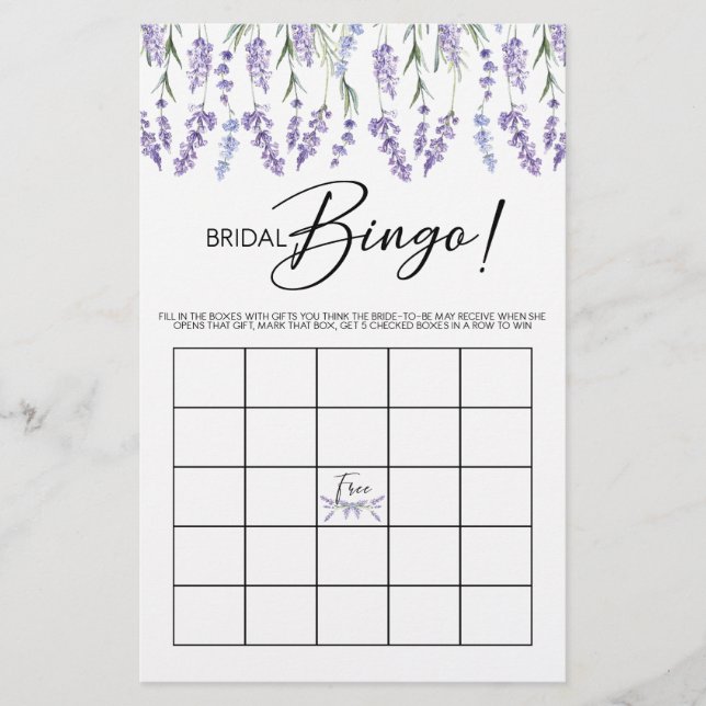Lámina Lavender Bridal Shower Bingo (Anverso)