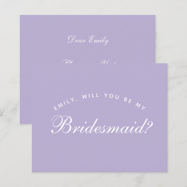Lámina Lavender Bridesmaid Propuesta Simple Script Presup (Anverso / Reverso)