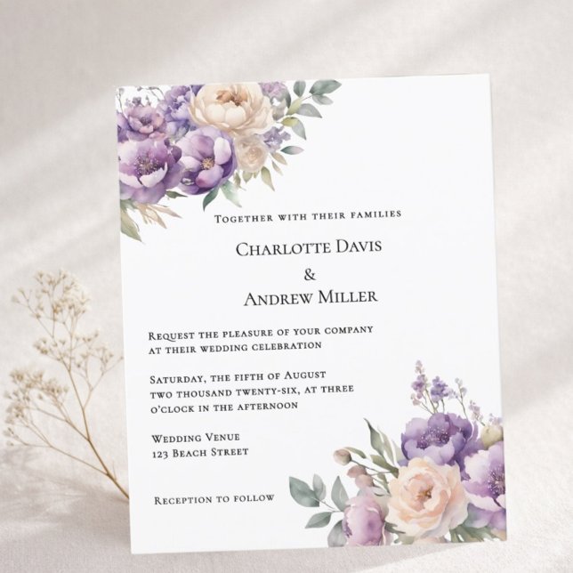 Lámina Lavender champagne cream floral wedding invitation (Subido por el creador)