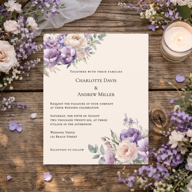 Lámina Lavender champagne cream floral wedding invitation (Subido por el creador)