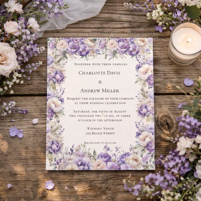 Lámina Lavender champagne cream floral wedding invitation (Subido por el creador)