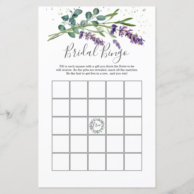 Lámina Lavender Eucalyptus Foliage Bridal Bingo Juego (Anverso)