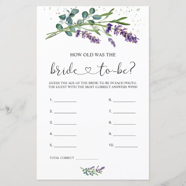 Lámina Lavender Eucalyptus ¿Qué edad tenía la novia? (Anverso)
