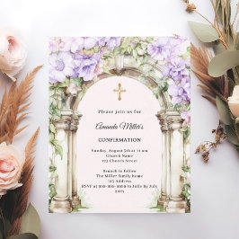 Lámina Lavender florals arch girl Confirmation invitation